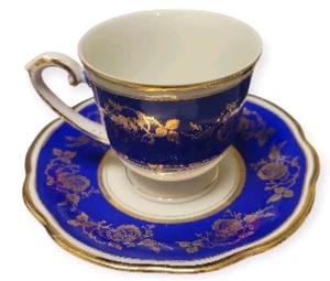 Vintage Kobaltblau und Gold Demitasse Tasse und Untertasse Rosenmotiv Schwarzenhammer... - Bild 1 von 6