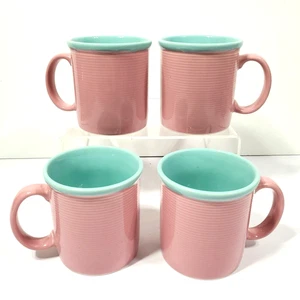 Juego de 4 tazas de gres Ranmaru Japón rosa Pamona 14 oz anillos verdes espuma de mar - Imagen 1 de 5