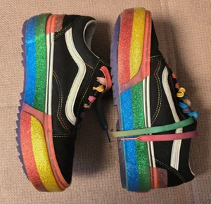 Vans Old Skool gestapelt Glitzer Regenbogen Plateau Gr. 38 oder 5 - Bild 1 von 6