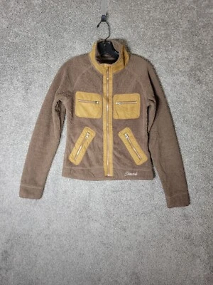 Chaqueta polar Cloudveil para mujer S cremallera completa cuello falso amarillo marrón Foto 1 de 4