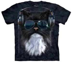 T-Shirt The Mountain schwarz cool Katze Kätzchen Kätzchen Kopfhörer Sonnenbrille S-4X - Bild 1 von 5