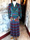 Vintage lata 80-te Diane Darmowa turkusowa/wielokolorowa mieszanka nadruków plisowana sukienka midi L/XL