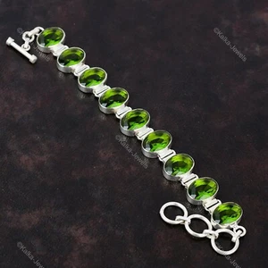 Natural Peridot Gemstone 925 Sterling Silver Chain Adjustable Bracelet For Women - Picture 1 of 10