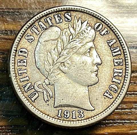 1913 Barber Dime Nice Original XF/AU CHN Cover