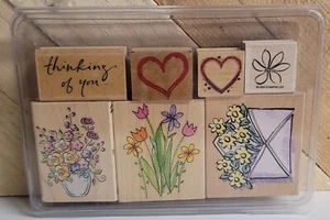 Stampin' Up FLOWERS THINKING OF YOU 7 STCK. GEMISCHTE MARKEN Holzblock Gummistempel - Bild 1 von 5