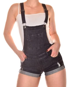 salopette short noire gris foncé uni taille 34 en coton - Imagen 1 de 8