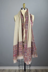 SOUTACHE Wool Cotton Embroidered Extra Large Wrap Scarf - Picture 1 of 7