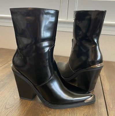 Botas Simmi London Negro Patente Declan-1 Puntera Cuadrada Detalle Metal Tacón Bloque Talla 8 Foto 1 de 4