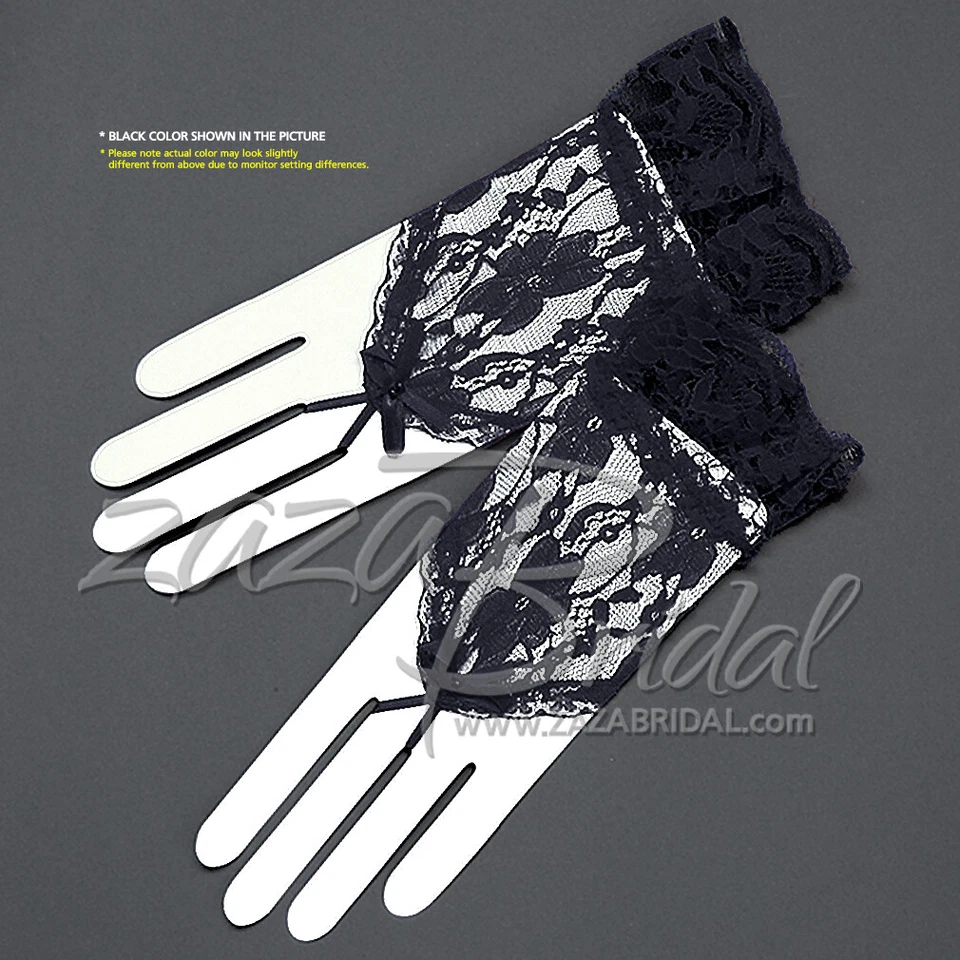 Flower Pattern Fingerless Lace Gloves with Ruffle / Wrist Length, Various Colors - Image 1 of 1