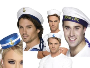 Sailor Hat Womens Mens US Navy Captain Officer Fancy Dress Accessory - Picture 1 of 4