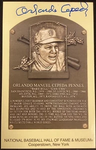 Orlando Cepeda Signed Gold HOF Plaque Postcard Yellow Autograph Giants JSA - Picture 1 of 4