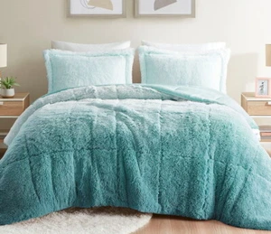 JUEGO DE EDREDÓN DE PIEL SINTÉTICA SUAVE AQUA GREEN OMBRE: ABRAZO DE OSO PELUDO ULTRA FELPA - Imagen 1 de 7