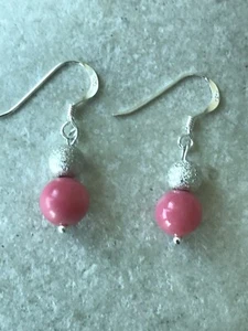 Pink Coral - Slight Defects Spheres Boho Earrings 925 Sterling Silver Gift Bag - Picture 1 of 4