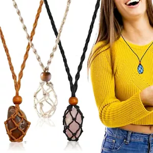 3Pcs Empty Stone Holder Necklace Crystal Quartz Gemstone Cage Rope Pendant Cords - Picture 1 of 22