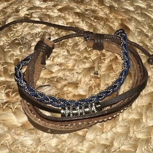 J CREW Pull Tie Multi Strand Cowgirl Western Leder Armband Neu ohne Etikett Neu 💗230 - Bild 1 von 3