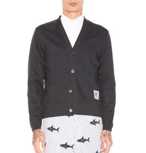 THOM BROWNE Mens Navy Cotton Trompe L'Oeil Sport Knit Jersey Jacket Cardigan 0 - Picture 1 of 11