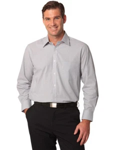 Benchmark Mens Fine Stripe Long Sleeve Shirt Convertible Round Cuff Chest Pocket - Picture 1 of 8