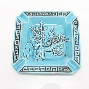 Vintage MCM Cherry Blossom Ashtray Blue Made in Japan Retro 60s Trinket Tray - Picture 1 of 12