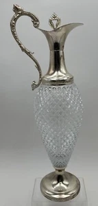 Vntg Glass Claret Decanter Silver Plated Handle Collar Spout & Pedestal ITALY - Picture 1 of 24