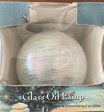 Mini Hand Blown Glass Oil Lamp White Swirl Design Cotton Wicks Funnel
