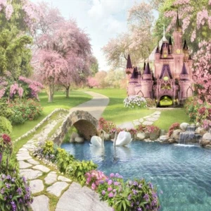 Princess Pink Castle Kids Wallpaper Nursery Fairytale Castle Wall Mural - Picture 1 of 3