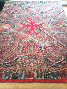 VINTAGE LIBERTY OF LONDON Classic Paisley Red Wool Silk Twill 51" Shawl Scarf - Picture 1 of 9