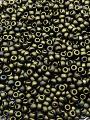 Vintage MIYUKI Japan Glass Seed Beads 11/0 Metallic Matte Olive Green C5-35 - Image 1 of 4