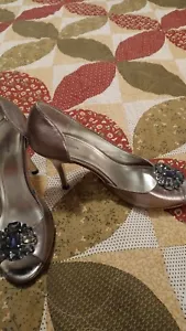 Style & Co Silver Jeweled Platform Stiletto Pump Heels, Silver, 8M US Preowned. - Picture 1 of 4