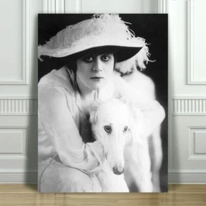 THEDA BARA & Dog - Silent Film Actress - CANVAS ART PRINT POSTER - B&W - 18x12" - Picture 1 of 1
