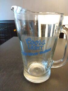 Vintage Heavy Glass Coors Light The Silver Bullet Beer Pitcher 9" Tall 