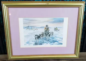 VTG Nori Peter LEAVING THE CAMP FRAMED PRINT ART Inuit Canada Eskimo Husky Dog - Picture 1 of 16