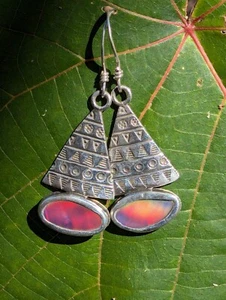 Amazing Flashing Colours Aurora Opal Artisan Sterling Silver Earrings .A20f - Picture 1 of 10