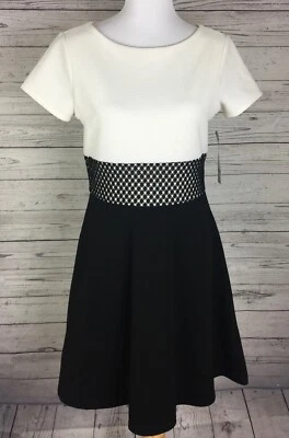 Tiana B Dress Women's Size 6 Black Ivory  Fit & Flare Stretch Crochet Waist NWT - Image 1 of 4