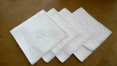 linge ancien 4 serviettes de table en lin broderie de Madère - Photo 1/4