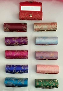 Retro Brocade Embroidered Flower Design Mirror Lipstick Case Holder Box With NEW - Picture 1 of 33