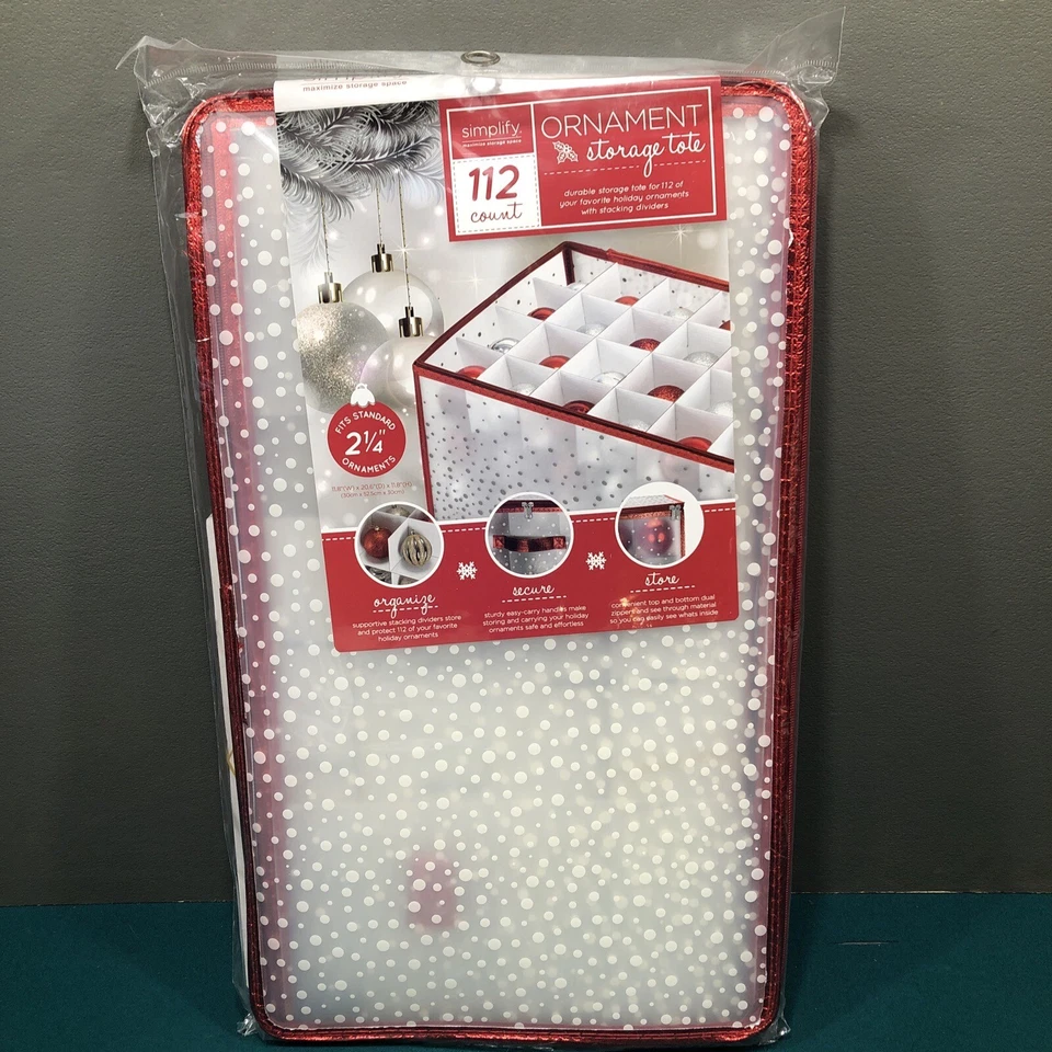 Simplify 112-Count Plastic Ornament Organizer Red