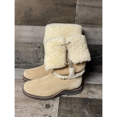 Botas de gamuza forradas de piel de oveja LL Bean color tostado invierno cálidas puño plegable talla 7M Foto 1 de 4