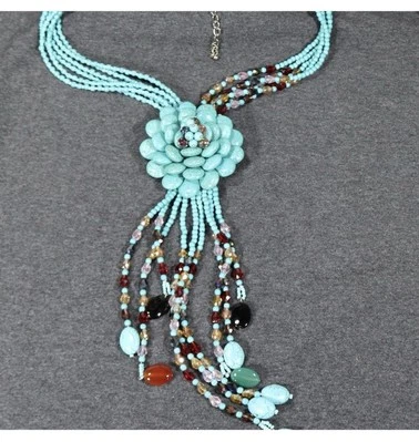 costume jewelry joan rivers faux turquoise stone & glass beaded flower Necklace - Image 1 of 4