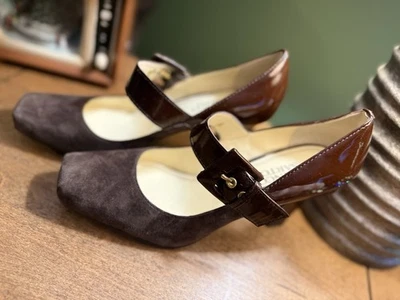 Tacones Mary Jane Franco Sarto marrón gamuza y cuero Foto 1 de 4