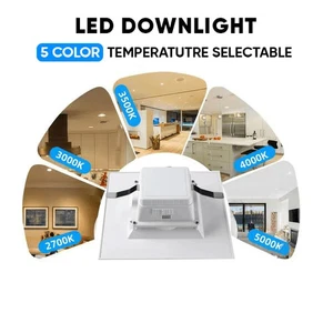 LED 4" Square Downlight, 10W, 5CCT Changeable 120V AC, Baffle Aluminum Trim Damp - Picture 1 of 10