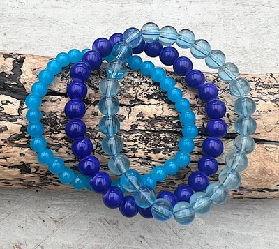 3-teiliges Armband Set Perlenarmband Hippie Surfer Glas,  blau Töne, 19cm NEU - Bild 1 von 2