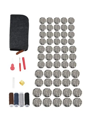 55pcs Vintage Textured Silver Shank Buttons 4-Size Sewing Kit for Clother Repair - Image 1 of 4
