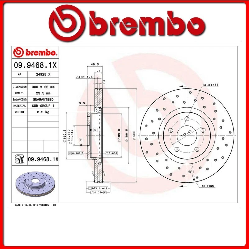 09.9468.1X#52 DISCO FRENO ANTERIORE SPORTIVO BREMBO XTRA FORD FOCUS II (DA_, HCP - Immagine 1 di 1
