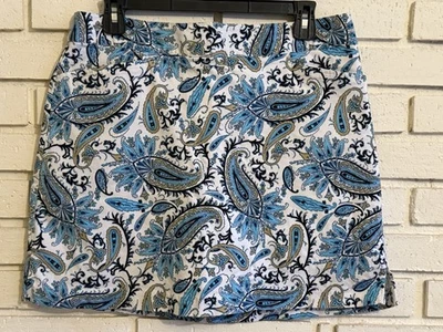 Dama Hagen Mujer Talla 10 Falda Corta Azul Y Blanco Paisley - Bolsillos Foto 1 de 4