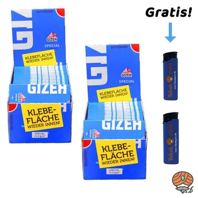 Gizeh Special Blau / Blue Blättchen 2 Boxen 50x 50 Blatt Drehpapier + Feuerzeuge