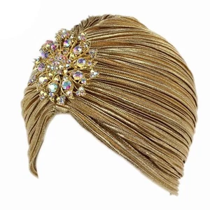 Women's Ruffle Turban Hat Glitter Pleated Stretch Head Wraps Chemo Cap with D... - Picture 1 of 6