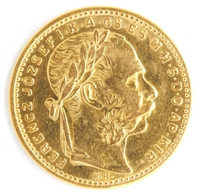 Hungary 1889 8 Forint 20 Francs Ruler Franz Joseph I .900 Fine Gold Coin KM# 467 - Image 1 of 2