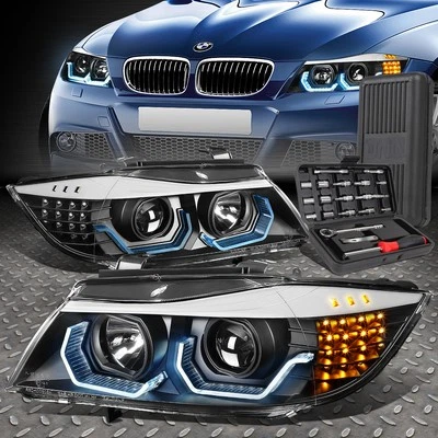 PARA BMW SERIE 3 E90 09-12 4 PUERTAS LED 3D U-HALO PROYECTOR FARO + JUEGO DE HERRAMIENTAS NEGRO Foto 1 de 4
