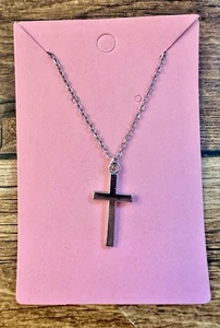 Stainless Steel Cable Chain Necklace 17.75" Silver Cross Pendant Christian Girl - Picture 1 of 1