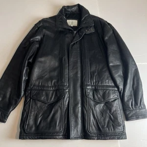 London Fog Mens Black Leather Full Zip Oversized Jacket Size Medium - Picture 1 of 8
